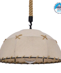 GloboStar® ANTOINETTE 01028 Vintage Κρεμαστό Φωτιστικό Οροφής Μονόφωτο 1 x E27 με Μπεζ Σχοινί και Καπέλο Φ35 x Y20cm