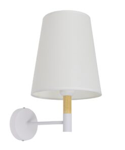 GloboStar® LYDFORD 01433 Μοντέρνο Φωτιστικό Τοίχου Απλίκα Μονόφωτο Λευκό με Μπέζ Ξύλο Μεταλλικό Φ20 x Y36cm