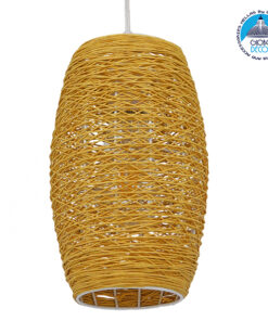 GloboStar® SAO PAULO 01631 Vintage Κρεμαστό Φωτιστικό Οροφής Μονόφωτο 1 x E27 Καφέ Ξύλινο Rattan Φ15 x Υ25cm