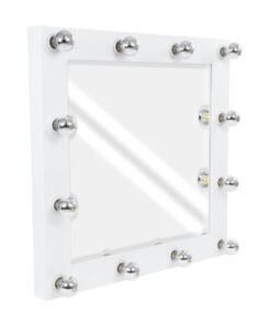 GloboStar® MAKEUP MIRROR-80×80-4 Μοντέρνος Καθρέπτης Μακιγιάζ με Πλαίσιο Φυσικού Ξύλου με Διακόπτη On/Off 12 x E27 AC220-240V – Μ80 x Π7 x Υ80cm – Λευκή Λάκα