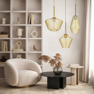 GloboStar® AMARIS 00870 Μοντέρνο Κρεμαστό Φωτιστικό Οροφής Μονόφωτο 1 x E27 Γυάλινο Φιμέ Μελί Φ30 x Υ22cm