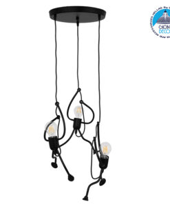 GloboStar® LITTLE MAN 01655 SET Μοντέρνο Κρεμαστό Φωτιστικό Οροφής Τρίφωτο 3 x E27 Μαύρο Μεταλλικό Φ45 x Υ40cm