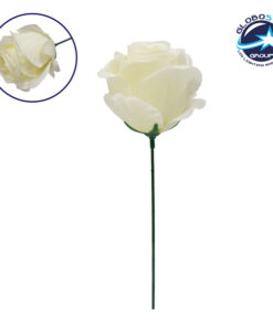 GloboStar® 09077 Τεχνητό Φυτό Διακοσμητικό Τριαντάφυλλο Λευκό M8cm x Υ20cm Π8cm