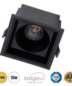 GloboStar® PLUTO-B 60281 Χωνευτό LED Spot Downlight TrimLess Μ10.4xΠ10.4cm 15W 1875lm 38° AC 220-240V IP20 Μ10.4 x Π10.4 x Υ6.5cm – Τετράγωνο – Μαύρο & Anti-Glare HoneyComb – Θερμό Λευκό 2700K – Bridgelux COB – 5 Years Warranty