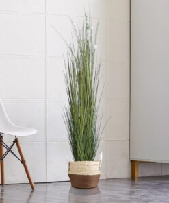 GloboStar® Artificial Garden CAROLINA 20580 Διακοσμητικό Πλεκτό Κασπώ Γλάστρα – Flower Pot Μπεζ με Καφέ και Λευκό Φ33 x Υ28cm