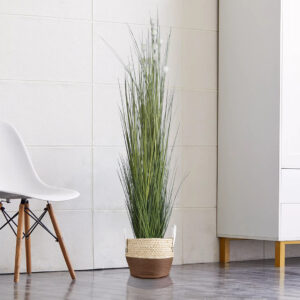 GloboStar® Artificial Garden CAROLINA 20580 Διακοσμητικό Πλεκτό Κασπώ Γλάστρα – Flower Pot Μπεζ με Καφέ και Λευκό Φ33 x Υ28cm