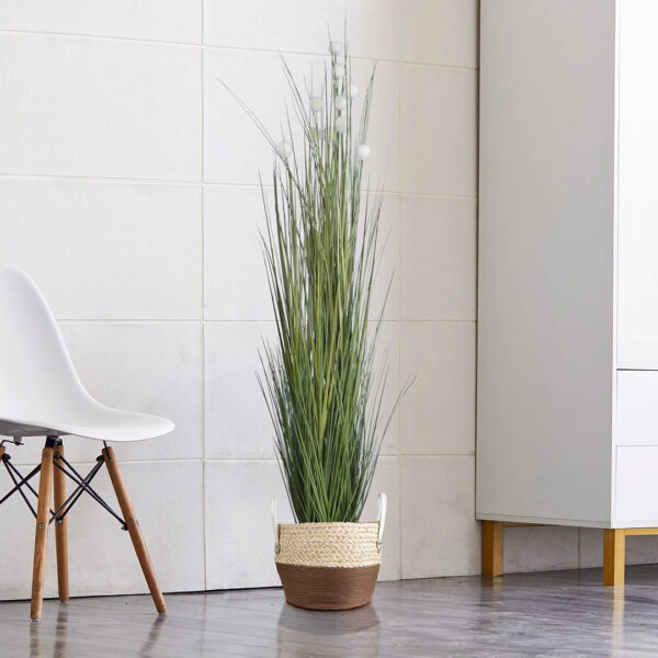 GloboStar® Artificial Garden CAROLINA 20580 Διακοσμητικό Πλεκτό Κασπώ Γλάστρα – Flower Pot Μπεζ με Καφέ και Λευκό Φ33 x Υ28cm