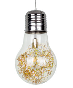 GloboStar® LAMP 00808 Μοντέρνο Κρεμαστό Φωτιστικό Οροφής Μονόφωτο 1 x E27 Ασημί Νίκελ Βάση και Χρυσό Ντουί Μεταλλικό Διάφανο Γυαλί Φ30 x Υ52cm