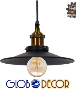 GloboStar® CARAVEL 01167 Vintage Industrial Κρεμαστό Φωτιστικό Οροφής Μονόφωτο Μαύρο Μεταλλικό Καμπάνα Φ22 x Y13cm