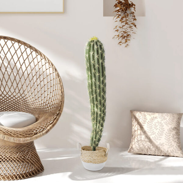 GloboStar® Artificial Garden SANTORINI 20576 Διακοσμητικό Πλεκτό Κασπώ Γλάστρα – Flower Pot Μπεζ με Λευκό Φ28 x Υ24cm