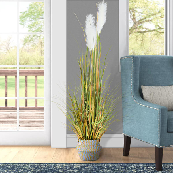 GloboStar® Artificial Garden SKYROS 20340 Διακοσμητικό Ψάθινο Καλάθι – Κασπώ Γλάστρα – Flower Pot Μπλε με Καφέ Φ18cm x Υ20cm