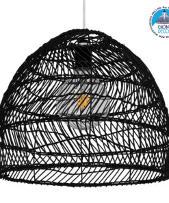 GloboStar® MALIBU 00969 Vintage Κρεμαστό Φωτιστικό Οροφής Μονόφωτο 1 x E27 Μαύρο Ξύλινο Bamboo Φ40 x Y35cm