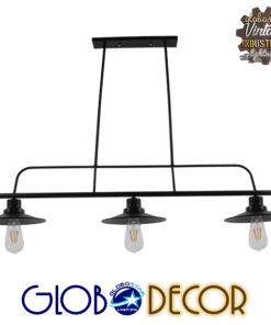 GloboStar® REGAL 01009 Vintage Industrial Φωτιστικό Οροφής Τρίφωτο Μαύρο Ράγα Μ113 x Π26 x Υ85cm