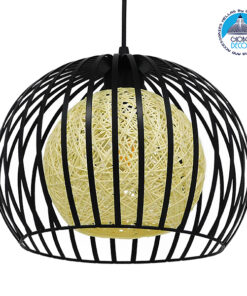 GloboStar® CARTER 00960 Μοντέρνο Industrial Κρεμαστό Φωτιστικό Οροφής Μονόφωτο 1 x E27 Μαύρο με Εκρού Μεταλλικό Πλέγμα Φ28 x Υ23cm