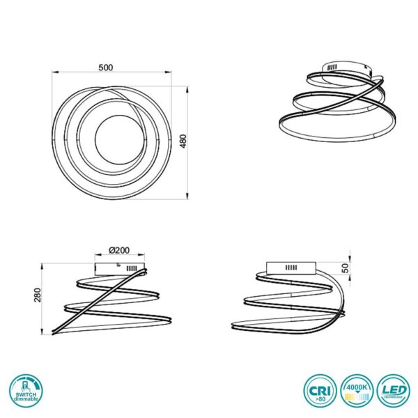 Φωτιστικό Οροφής Reality BOLOGNA  LED, 36W · 5100lm, 4000K Λευκό Ματ Μεταλλικό, Step Dimmable- R67051131