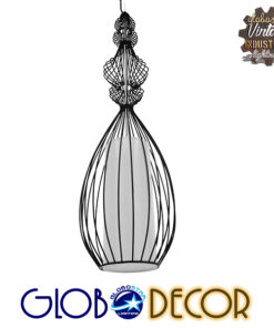 GloboStar® CLEO 01561 Vintage Industrial Κρεμαστό Φωτιστικό Οροφής Μονόφωτο Μαύρο Μεταλλικό Πλέγμα και Υφασμάτινο Εσωτερικό Καπέλο Φ20 x Υ90cm