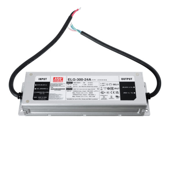 GloboStar® ELG-300-24A 90790 MEANWELL Αδιάβροχο Ρυθμιζόμενο Μεταλλικό Τροφοδοτικό SELV για Προϊόντα LED 300W 12.5A – AC 220-240V σε DC 24V – Ρυθμιζόμενο από 22.4VDC έως 25.6VDC – Αδιάβροχο IP67 Μ24.6 x Π7.7 x Υ3.95cm – 3 Years Warranty