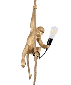 GloboStar® APES 01803 Μοντέρνο Κρεμαστό Φωτιστικό Οροφής Μονόφωτο 1 x E27 Χρυσό με Μπεζ Σχοινί Φιγούρα Μ26 x Π28 x Υ69cm