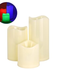 GloboStar® 79553 ΣΕΤ 3 Διακοσμητικών Realistic Κεριών με LED Εφέ Κινούμενης Φλόγας – Μπαταρίας & Ασύρματο Χειριστήριο IR Πολύχρωμα RGB Dimmable