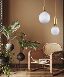 GloboStar® MAVERICK 00943 Μοντέρνο Κρεμαστό Φωτιστικό Οροφής Μονόφωτο 1 x E27 Χρυσό Μεταλλικό Γυάλινο Μπάλα Φ15 x Υ15cm