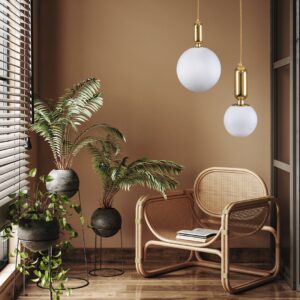 GloboStar® MAVERICK 00943 Μοντέρνο Κρεμαστό Φωτιστικό Οροφής Μονόφωτο 1 x E27 Χρυσό Μεταλλικό Γυάλινο Μπάλα Φ15 x Υ15cm