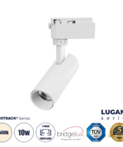 GloboStar® LUGANO 60801 Μονοφασικό Φωτιστικό Σποτ Ράγας LED 10W 1250lm 36° Acrylic HQ LENS AC 220-240V IP20 Φ4.5 x Υ19cm Φυσικό Λευκό 4500K – EUROTRACK® System 1L+1N – Λευκό – Bridgelux Chip – TÜV Certified Driver – 5 Χρόνια Εγγύηση