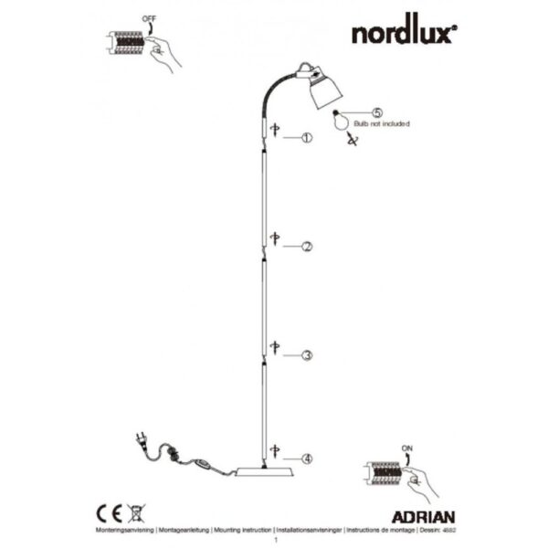 Nordlux Adrian Φωτιστικό Δαπέδου Ανθρακί E27  Μεταλλικό/Πλαστικό –  48824003