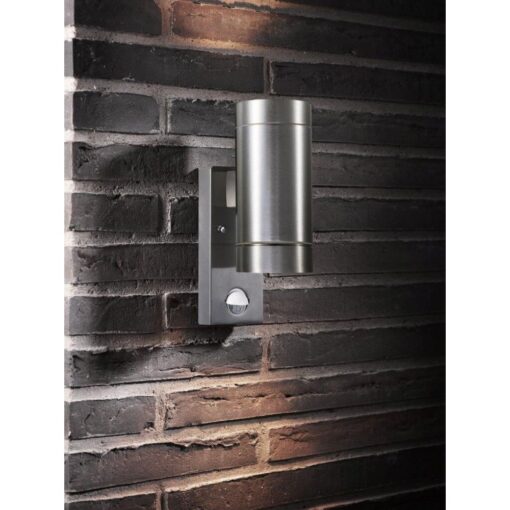 Επιτοίχιο Φωτιστικό Nordlux Tin Maxi Sensor 2xGU10 IP54 Αισθητήρα Ανίχνευσης Κίνησης Ασημί Χρώματος –  21519129