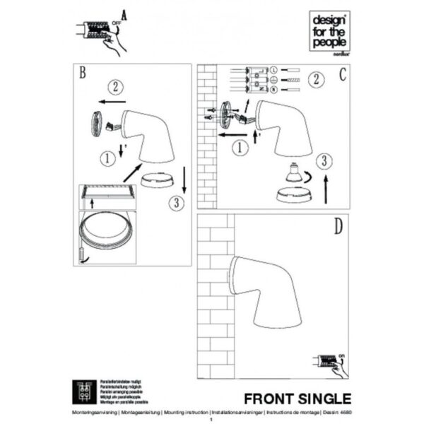Nordlux Front Single Φωτιστικό Τοίχου Λευκό GU10  Αλουμίνιο/Γυάλινο –  46801001