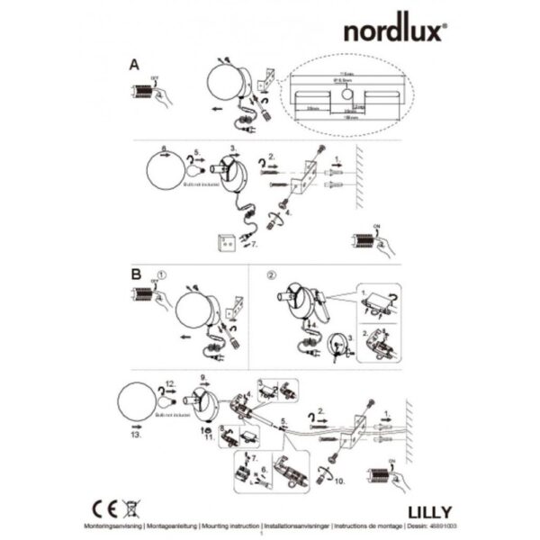 Nordlux Lilly Φωτιστικό Τοίχου Μαύρο E14  Γυάλινο/Μεταλλικό –  48891003