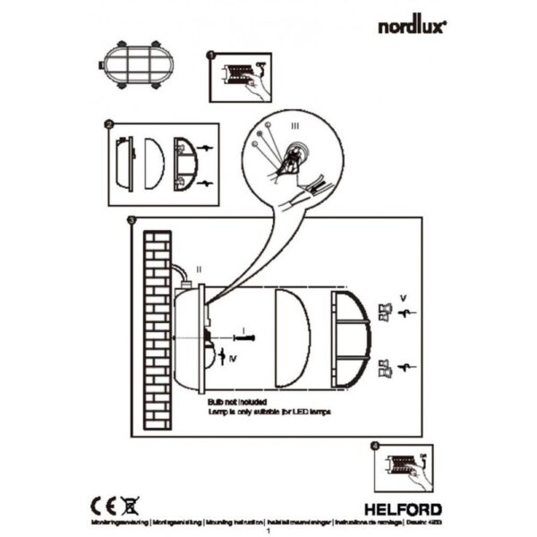 Nordlux Helford Φωτιστικό Τοίχου  Ορείχαλκος  E27  Ορείχαλκος/Γυάλινο –  49031035