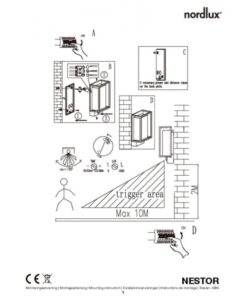 Nordlux Nestor Φωτιστικό Τοίχου Μαύρο IP44 LED 8W 2700K με Ανιχνευτή Κίνησης – 49051503