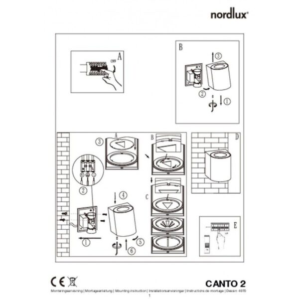 Nordlux Canto 2 Φωτιστικό Τοίχου Γκρι LED 500lm Αλουμίνιο –  49701010