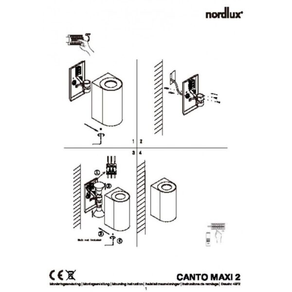 Nordlux Canto Maxi 2 Φωτιστικό Τοίχου Inox IP44 GU10  Μεταλλικό –  49721034