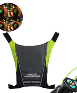 GloboStar® 79070 Γιλέκο Ασφαλείας Φωσφοριζέ Αντανακλαστικό για Ποδηλάτες & Runners με Φωτεινή Σήμανση LED – Ενσωματωμένη Μπαταρία 650mAh DC 5V Επαναφορτιζόμενο με Καλώδιο Τροφοδοσίας USB & Ασύρματο Χειριστήριο – Μαύρο & Λαχανί Φωσφοριζέ Αδιάβροχο IP65