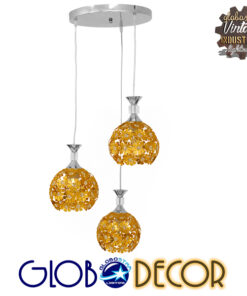 GloboStar® MARGARITA 01670 Μοντέρνο Κρεμαστό Φωτιστικό Οροφής Τρίφωτο 3 x E27 Χρυσό Μεταλλικό με Κρύσταλλα Φ50 x Υ24cm