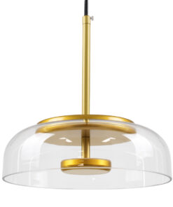 GloboStar® CHARLOTTE 00742 Μοντέρνο Κρεμαστό Φωτιστικό Οροφής Μονόφωτο Διάφανο Γυάλινο Χρυσό Μεταλλικό CREE LED 5W 500lm 180° AC 85-265V Θερμό Λευκό 2700K Φ23 x Υ23cm