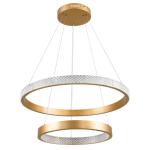 GloboStar® DIAMOND DUO 61151-DECO Κρεμαστό Φωτιστικό Δαχτυλίδι-Κύκλος LED CCT 75W 8743lm 360° AC 220-240V – Εναλλαγή Φωτισμού μέσω Τηλεχειριστηρίου All In One Ψυχρό 6000k+Φυσικό 4500k+Θερμό 2700k Dimmable Φ40+60cm – Χρυσό Βούρτσας – 3 Years Warranty