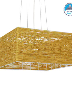 GloboStar® LONG BAY 01629 Vintage Κρεμαστό Φωτιστικό Οροφής Πολύφωτο 5 x E27 Καφέ Ξύλινο Rattan Μ40 x Π40 x Υ22.5cm