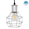 GloboStar® CAGE 00951 Vintage Industrial Κρεμαστό Φωτιστικό Οροφής Μονόφωτο 1 x E27 Ασημί Μεταλλικό Πλέγμα Φ15 x Y22cm