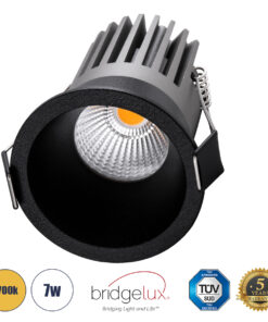 GloboStar® MICRO-B 60245 Χωνευτό LED Spot Downlight TrimLess Φ6cm 7W 875lm 38° AC 220-240V IP20 Φ6 x Υ7.8cm – Στρόγγυλο – Μαύρο – Θερμό Λευκό 2700K – Bridgelux COB – 5 Years Warranty