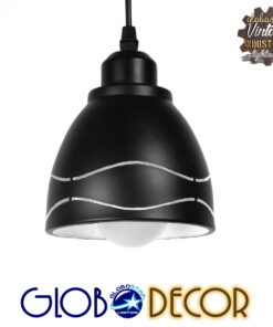 GloboStar® LAGUNA 01477 Μοντέρνο Κρεμαστό Φωτιστικό Οροφής Μονόφωτο 1 x E27 Μεταλλικό Μαύρο Λευκό Καμπάνα Φ13 x Υ14cm