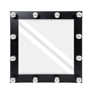 GloboStar® MAKEUP MIRROR-80×80-5 Μοντέρνος Καθρέπτης Μακιγιάζ με Πλαίσιο Φυσικού Ξύλου με Διακόπτη On/Off 12 x E27 AC220-240V – Μ80 x Π7 x Υ80cm – Μαύρος Έβενος