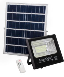 GloboStar® 71556 Αυτόνομος Ηλιακός Προβολέας LED SMD 60W 4800lm με Ενσωματωμένη Μπαταρία 10000mAh – Φωτοβολταϊκό Πάνελ με Αισθητήρα Ημέρας-Νύχτας και Ασύρματο Χειριστήριο RF 2.4Ghz Αδιάβροχος IP66 Ψυχρό Λευκό 6000K