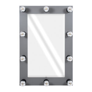 GloboStar® MAKEUP MIRROR-60×90-6 Μοντέρνος Καθρέπτης Μακιγιάζ με Πλαίσιο Φυσικού Ξύλου με Διακόπτη On/Off 10 x E27 AC220-240V – Μ60 x Π7 x Υ90cm – Γκρι Ανθρακί