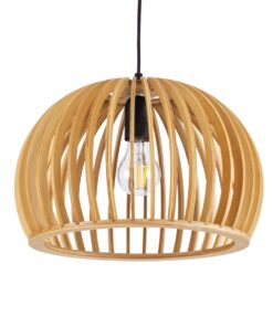 GloboStar® SCANDINAVIA 01698 Μοντέρνο Κρεμαστό Φωτιστικό Οροφής Μονόφωτο 1 x E27 Μπεζ Ξύλινο Πλέγμα Φ33 x Υ20cm