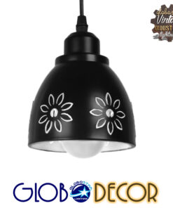 GloboStar® MARGARETA 01479 Μοντέρνο Κρεμαστό Φωτιστικό Οροφής Μονόφωτο 1 x E27 Μεταλλικό Μαύρο Λευκό Καμπάνα Φ13 x Υ14cm