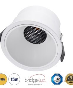 GloboStar® PLUTO-B 60261 Χωνευτό LED Spot Downlight TrimLess Φ10.4cm 15W 1875lm 38° AC 220-240V IP20 Φ10.4 x Υ6.5cm – Στρόγγυλο – Λευκό & Anti-Glare HoneyComb – Θερμό Λευκό 2700K – Bridgelux COB – 5 Years Warranty