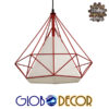 GloboStar® KAIRI 01620 Μοντέρνο Industrial Κρεμαστό Φωτιστικό Οροφής Μονόφωτο 1 x E27 Κόκκινο με Άσπρο Ύφασμα Μεταλλικό Πλέγμα Φ38 x Υ39cm