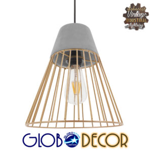 GloboStar® DURANT 01323 Μοντέρνο Industrial Κρεμαστό Φωτιστικό Οροφής Μονόφωτο Γκρι Μπεζ Τσιμέντο Πλέγμα Φ25 x Y31cm